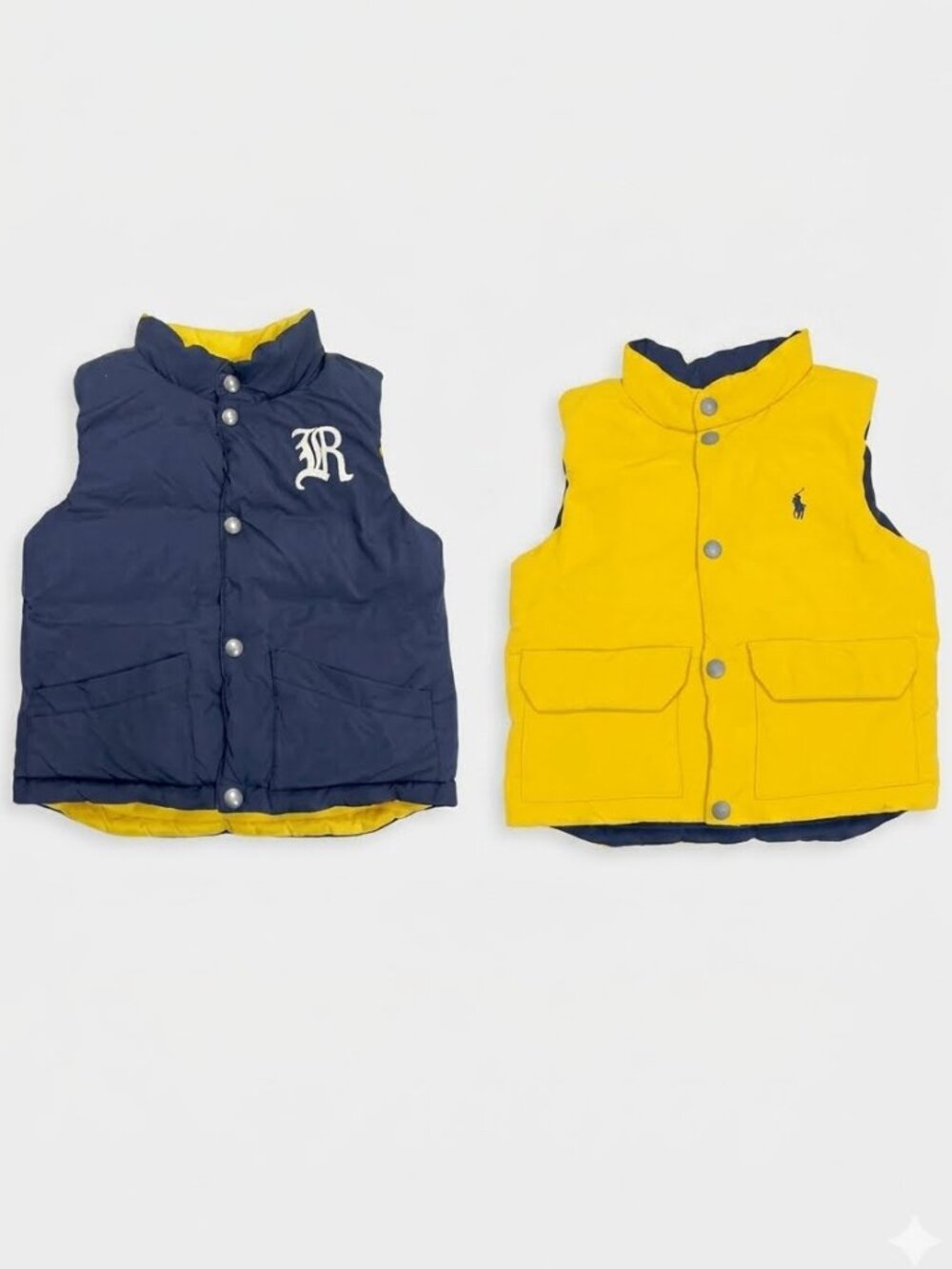 Polo Ralph Lauren Boys Reversible Down Snaps Vest Sizeу 24 M Navy/Yellow